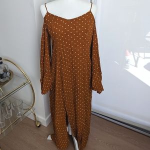 Cute off the shoulder, polka dot maxi dress